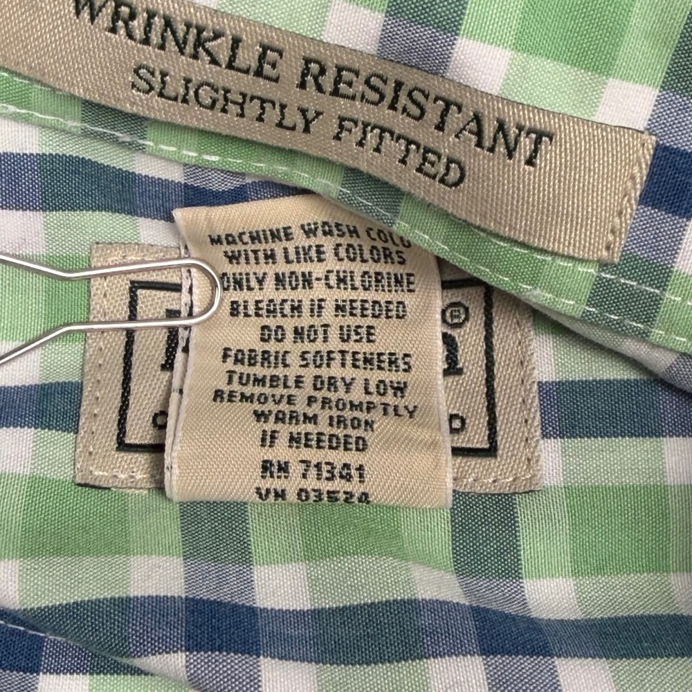 L.L.Bean Mens Large Green Blue Plaid Wrinkle Resistant Button Down Shirt - Picture 6 of 7